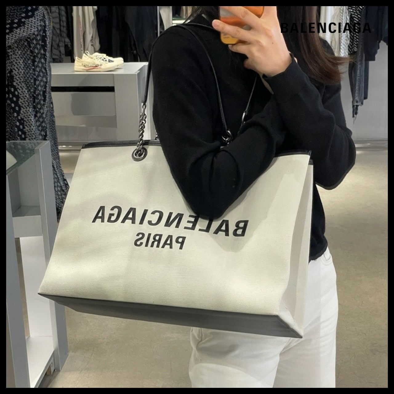 【BALENCIAGA】DUTY FREE Canvas Large Tote Bag Natural