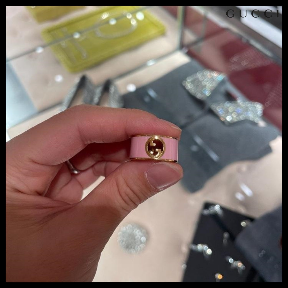 【GUCCI】Blondie Enamel Metal Wide Ring Pink
