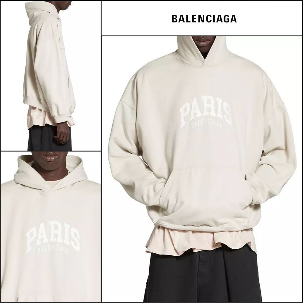 【BALENCIAGA】Cities Paris Hoodie Oversized Light Beige