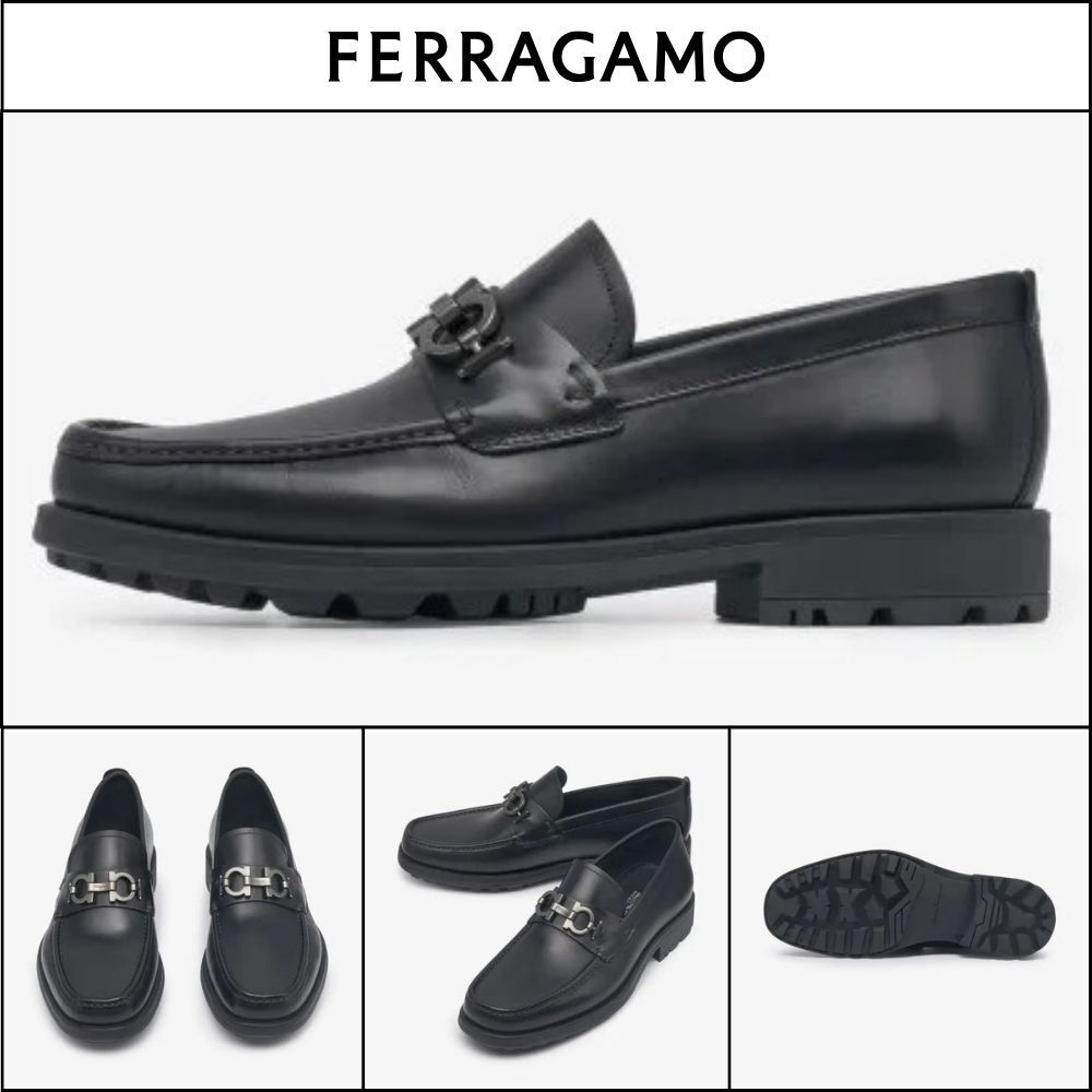 【FERRAGAMO】EEE Gancini Ornament Chunky Loafer Black