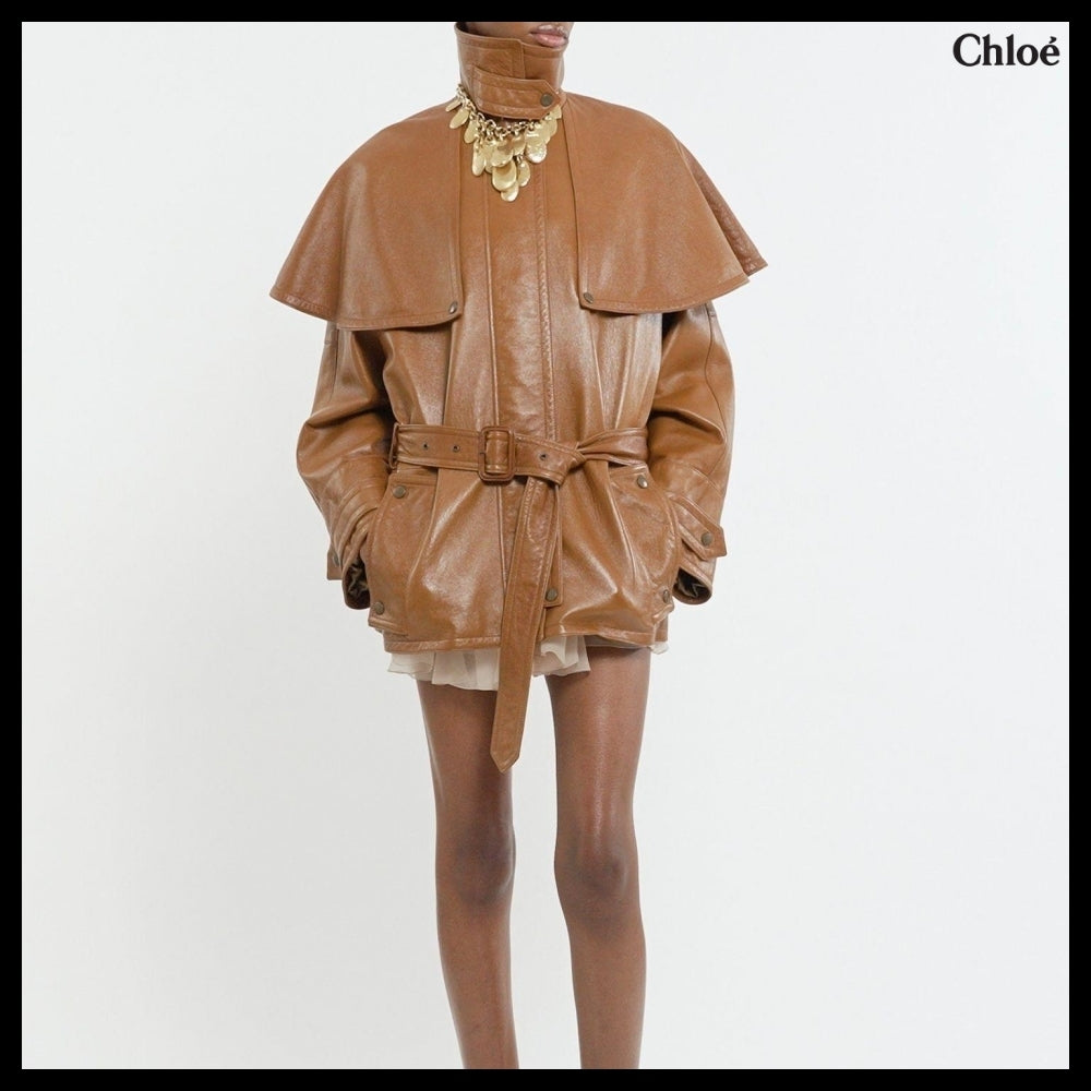 【Chloe】Short Cape Trench Coat in Ochre Delight