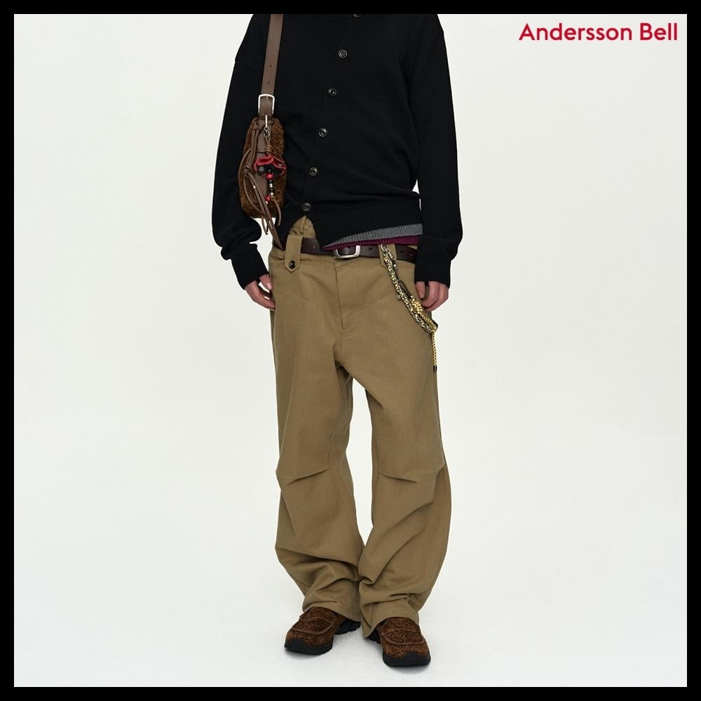 【ANDERSSON BELL】Double Waistband Wide-Leg Trousers Beige
