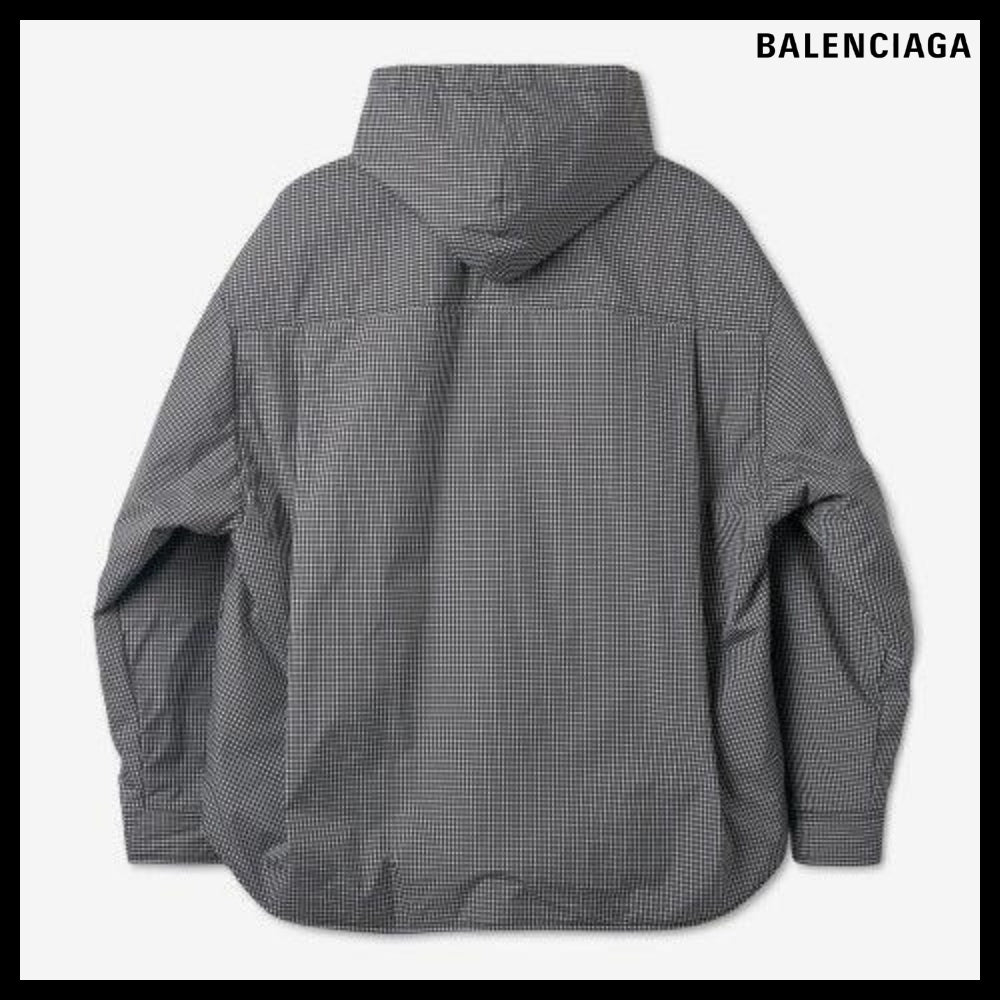 【BALENCIAGA】Men's Logo Check Hooded Shirt Multicolor