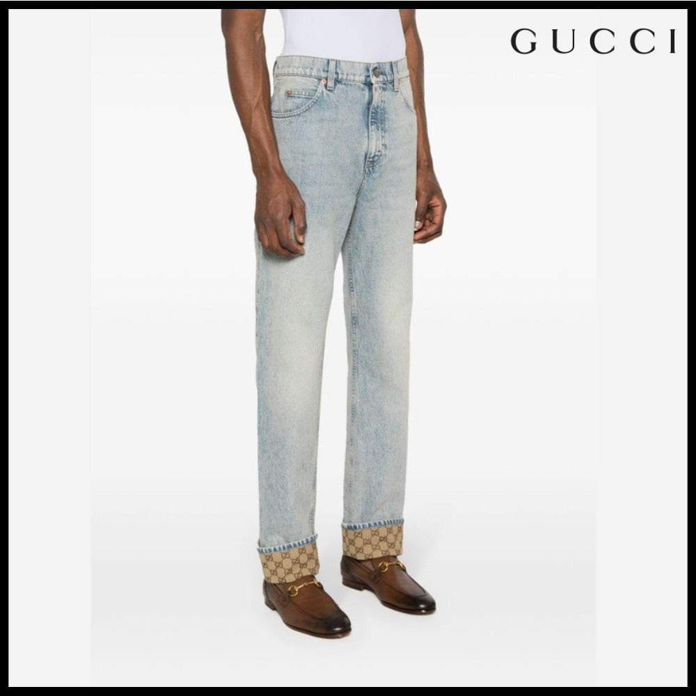 【GUCCI】Men’s GG Turn-Up Cotton Denim Pants