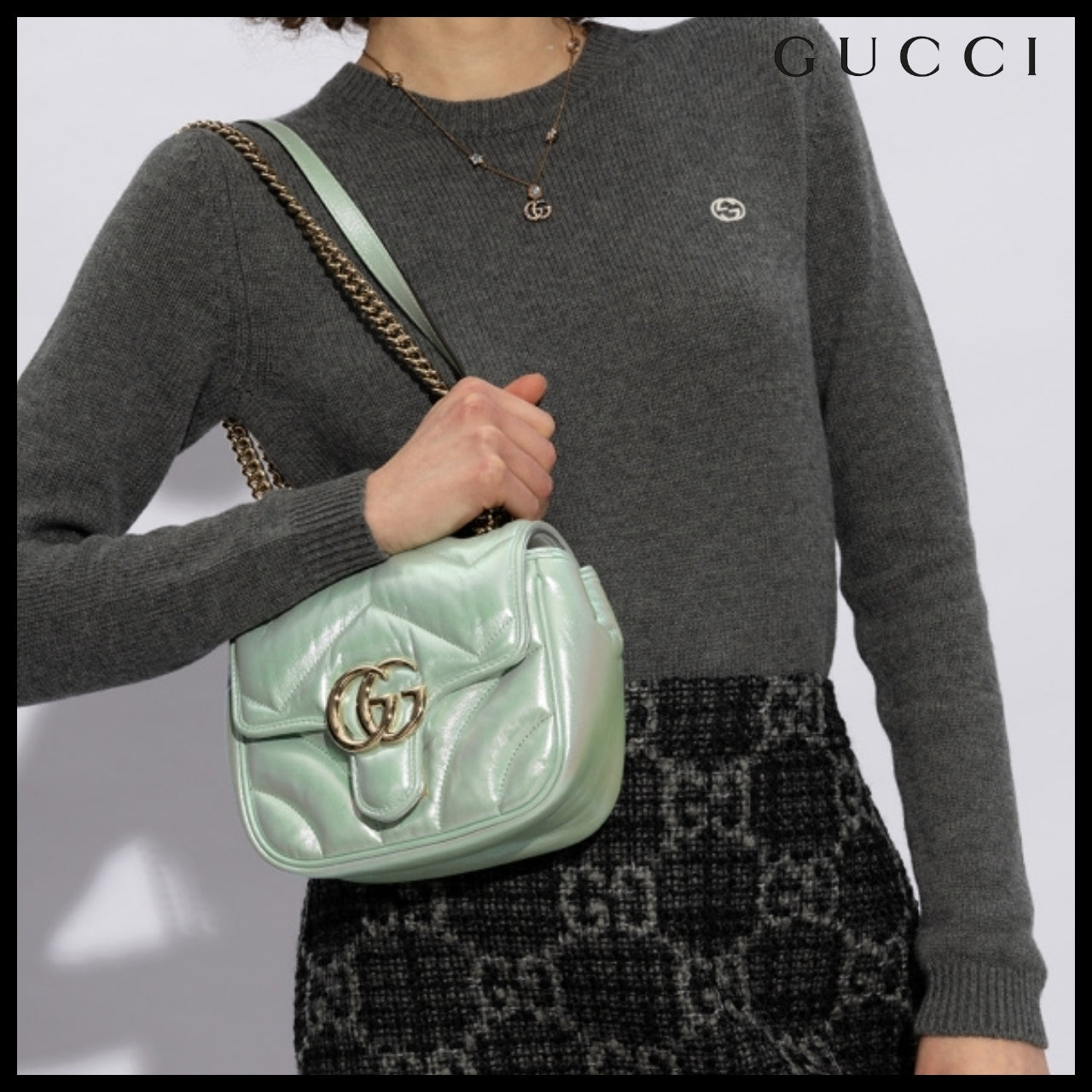 【GUCCI】GG Marmont 2 Chevron Quilted Nappa Flap Bag
