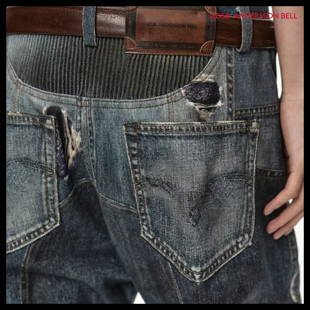 【ANDERSSON BELL】DENIM TROMPE LOEIL GRAPHIC BIKER JEANS MID