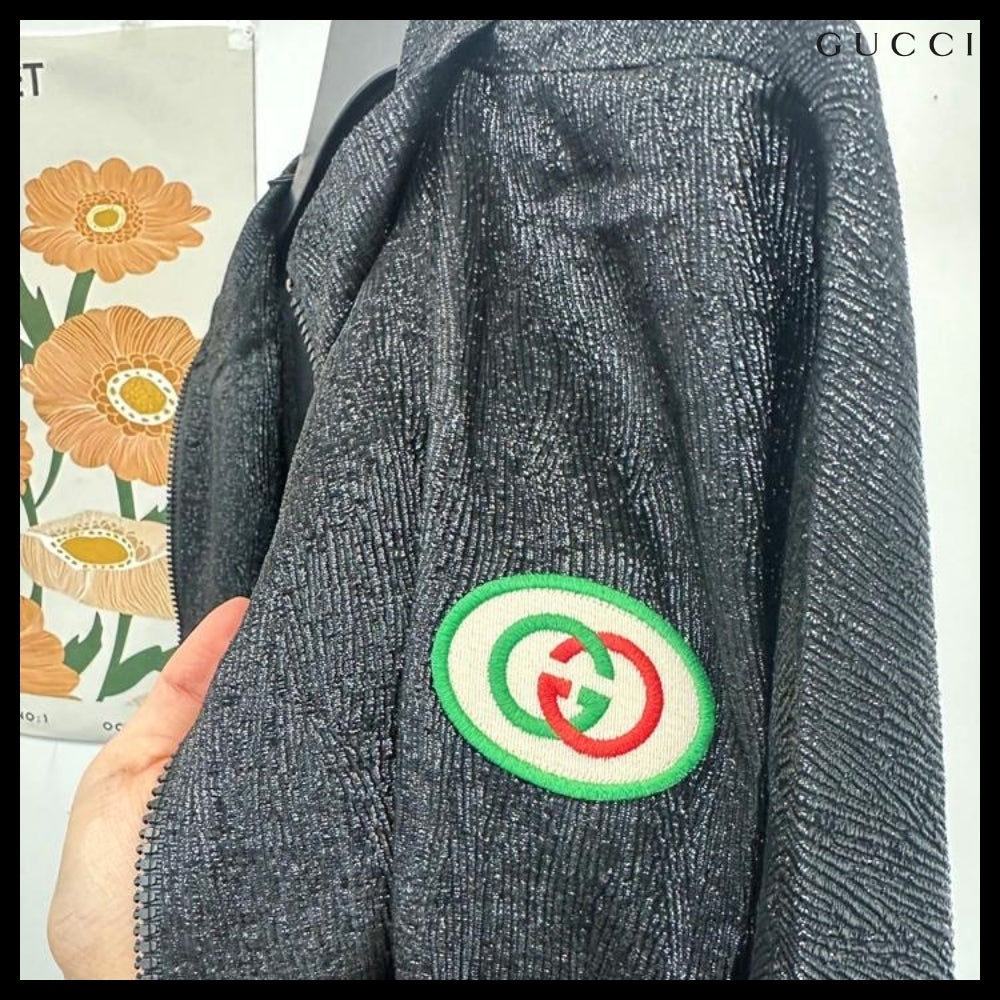 【GUCCI】Interlocking Patch Metallic Two-Tone Zip-Up Jacket
