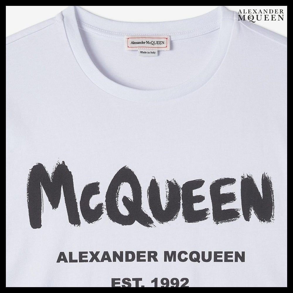 【Alexander Mcqueen】Graffiti Logo ShortSleeve T-shirt White