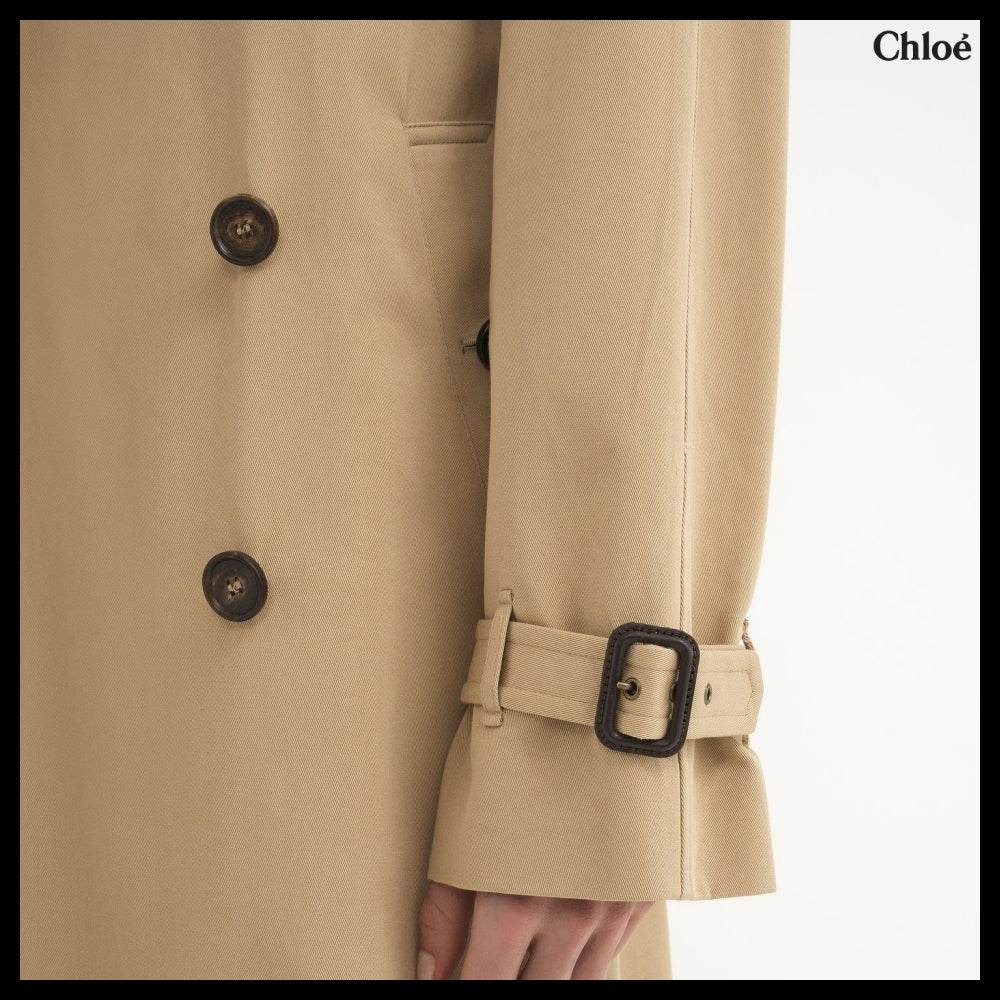 【Chloe】Classic Trench Coat in Cotton Gabardine with Cape