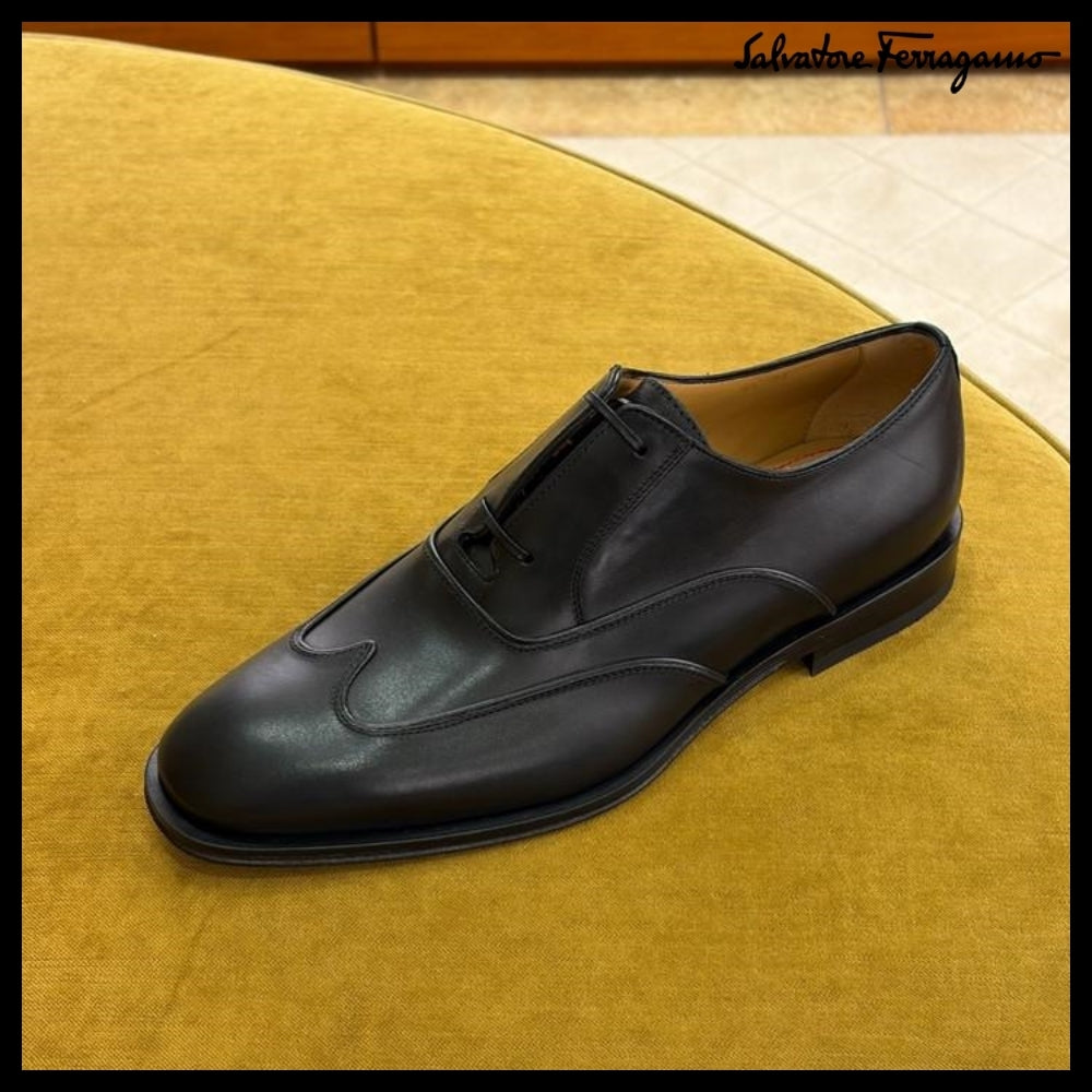 【FERRAGAMO】CORIAN LEATHER OXFORD LOAFERS BLACK