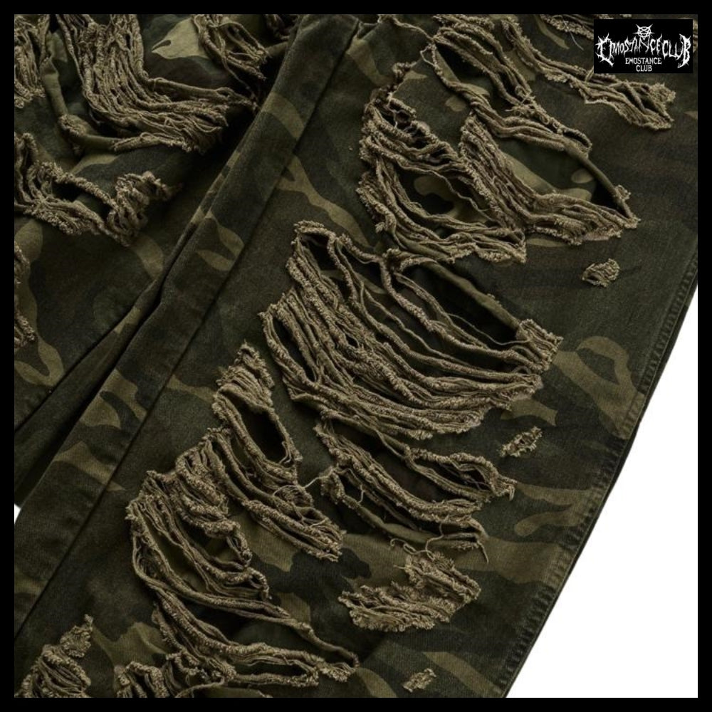 【EMOSTANCECLUB】Double Layered Distressed Camo Pants