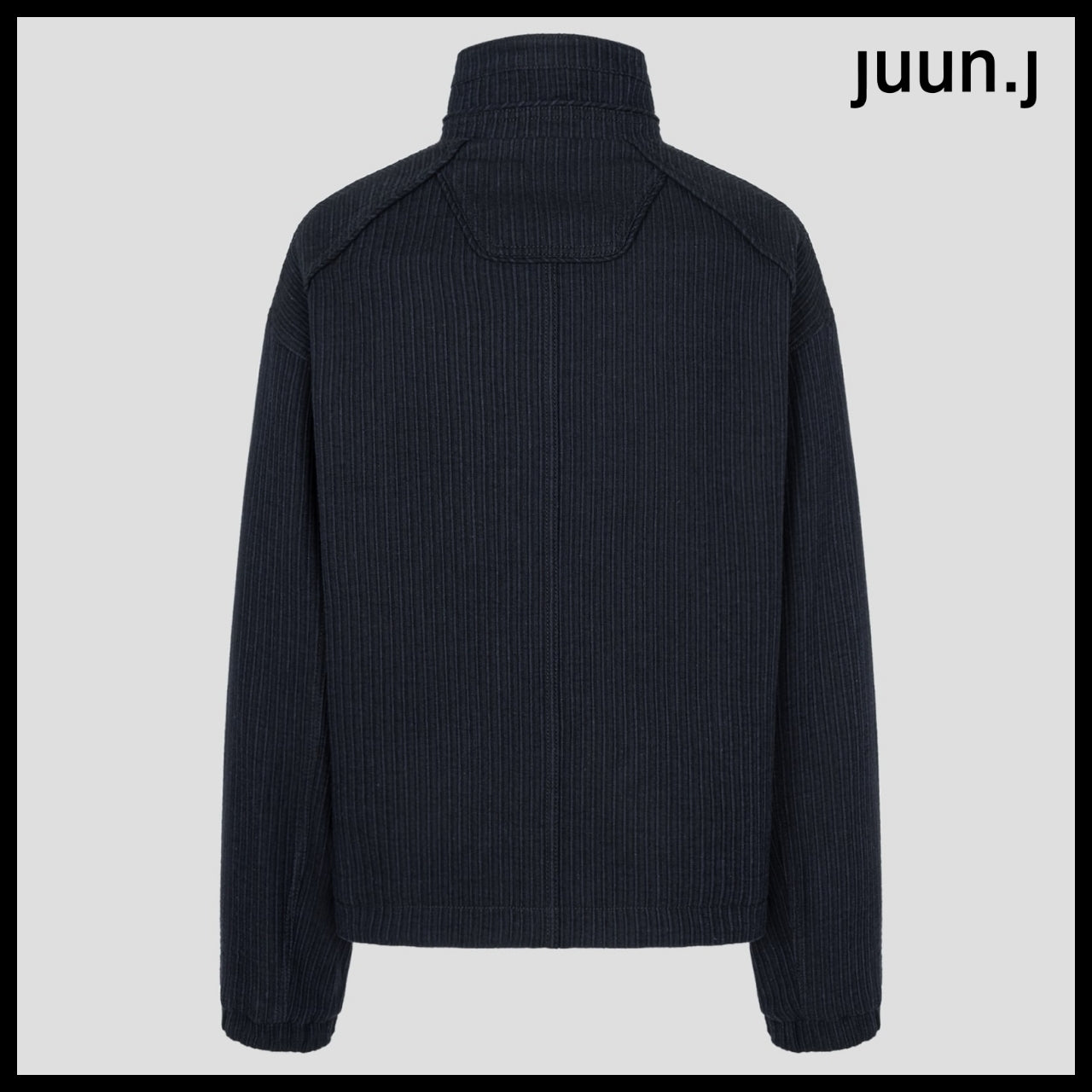 【JUUN.J】Blended Cotton Stripe High Neck Zip-Up Navy