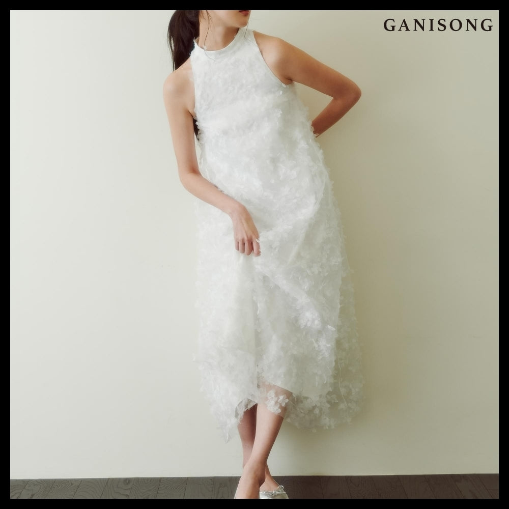 【GANISONG】Bridal Angel Pollen Halterneck Dress White