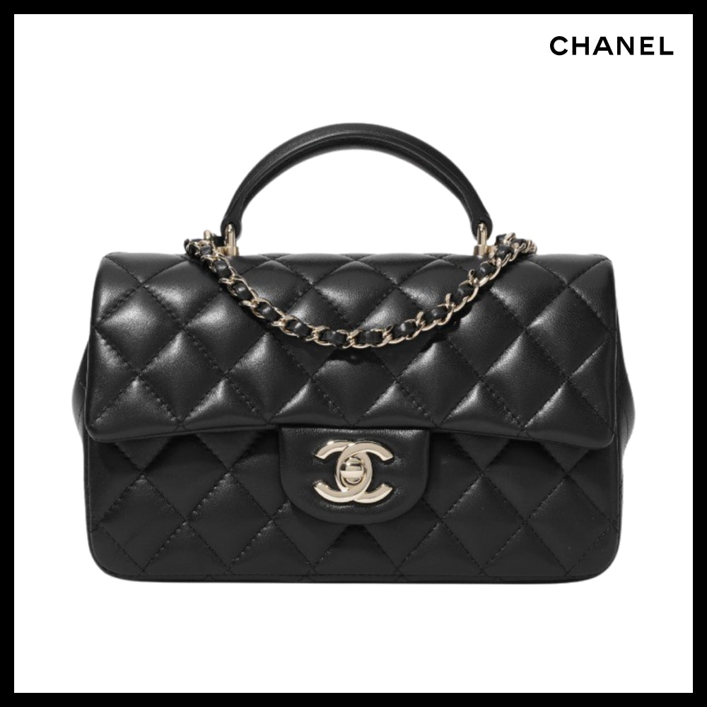【CHANEL】Mini Flap Bag with Top Handle Lambskin