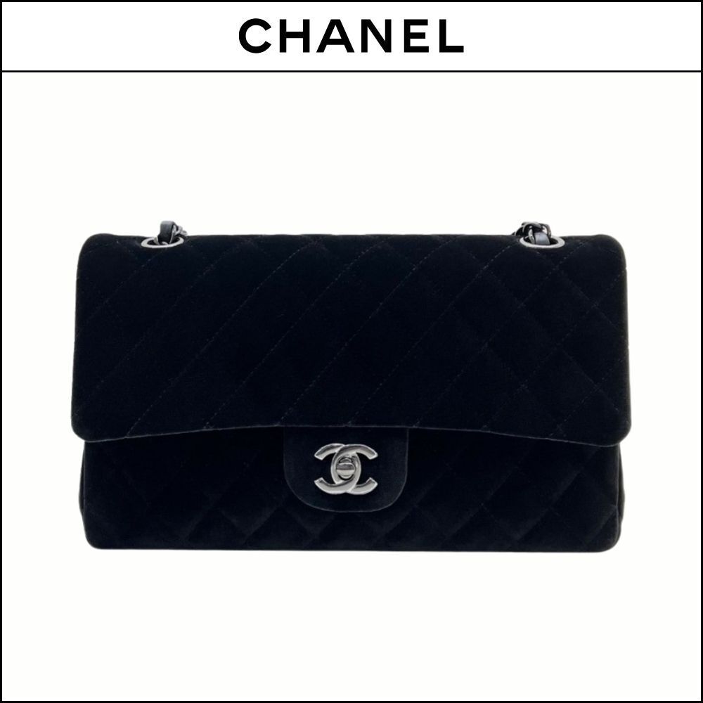 【CHANEL】Medium Classic Handbag Velvet & Ruthenium Black