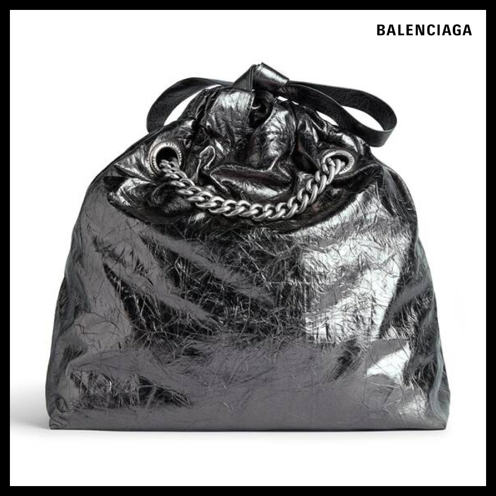 【BALENCIAGA】Crush Small Tote Bag Dark Grey Metallized