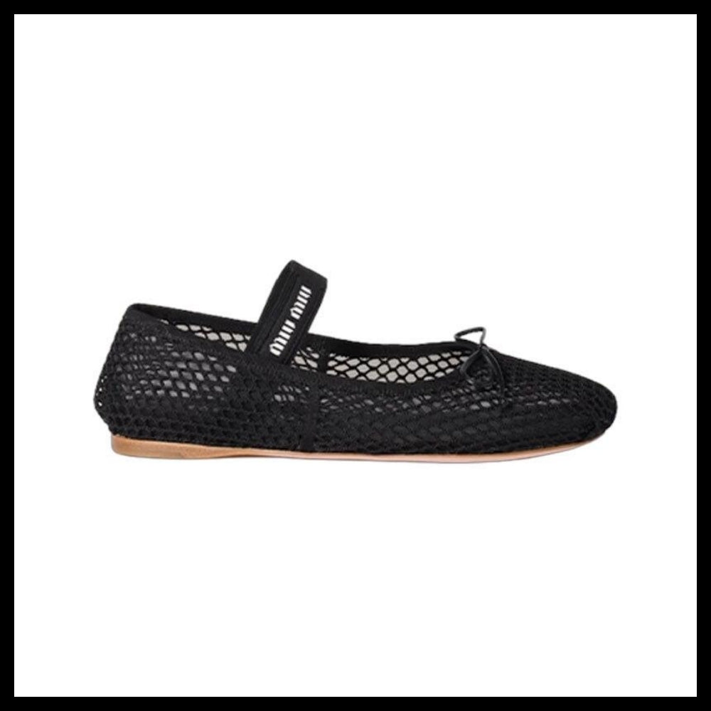 【Miu Miu】Women’s Mesh Fabric Ballerina Flat Shoes Black