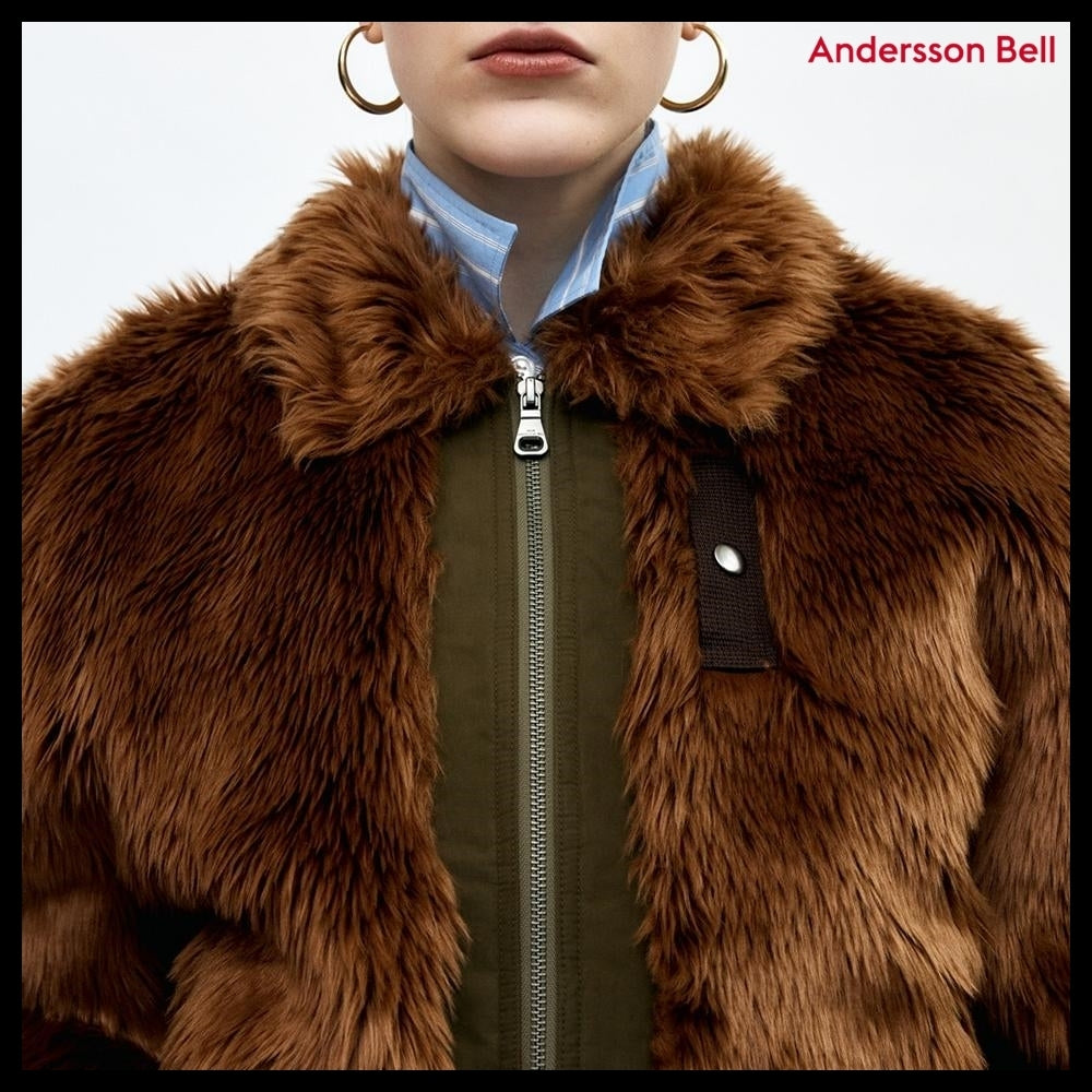 【ANDERSSON BELL】Unisex Flight Fur Bomber Jacket Brown
