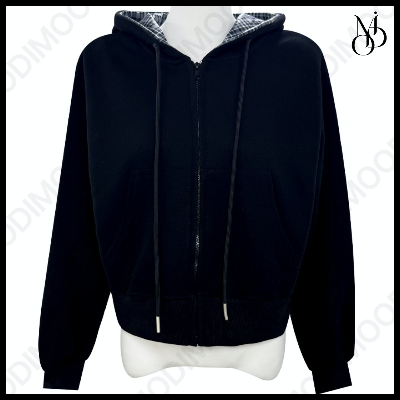 【MODIMOOD】Rudy Check Color Block Hoodie Zip-Up 5 Colors