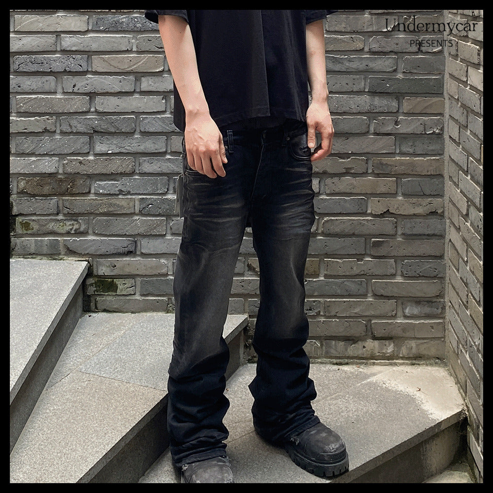 【Undermycar】Mu.114 Original Logo Washed Slim Flare Jeans