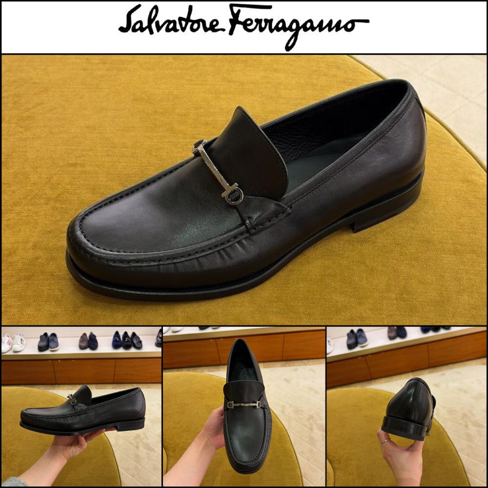 【FERRAGAMO】ROLO 22 GANCINI LEATHER LOAFERS BLACK