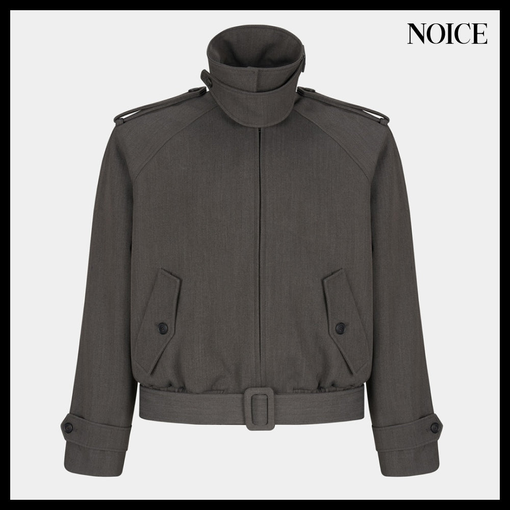 【NOICE  】NECK BUCKLE WOOL BLEND BLOUSON GRAY