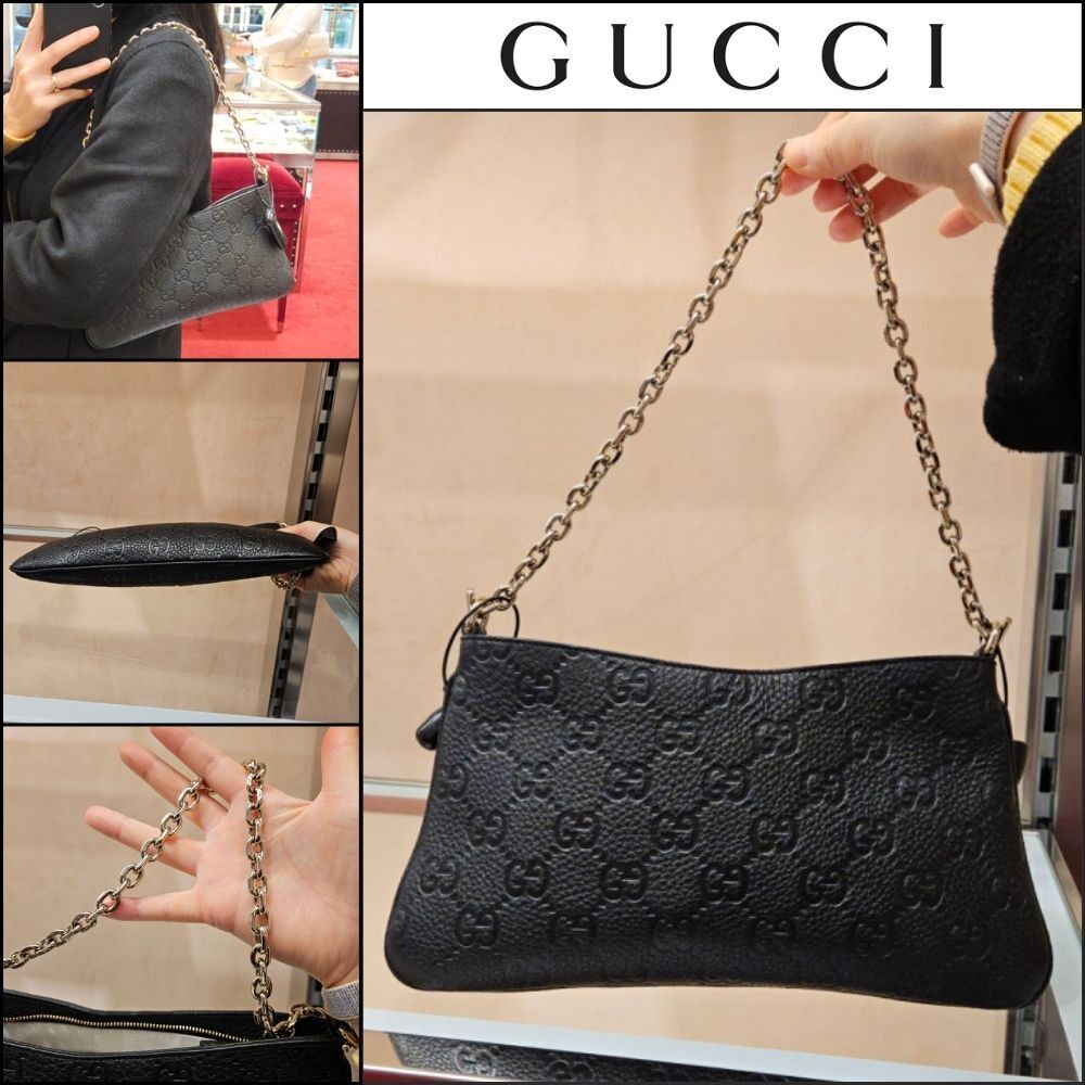 【GUCCI】GG emblem Briony calf leather shoulder bag black