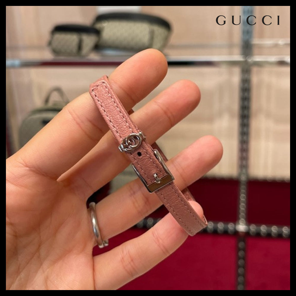 【GUCCI】 Double G Leather Buckle Bracelet PINK SILVER