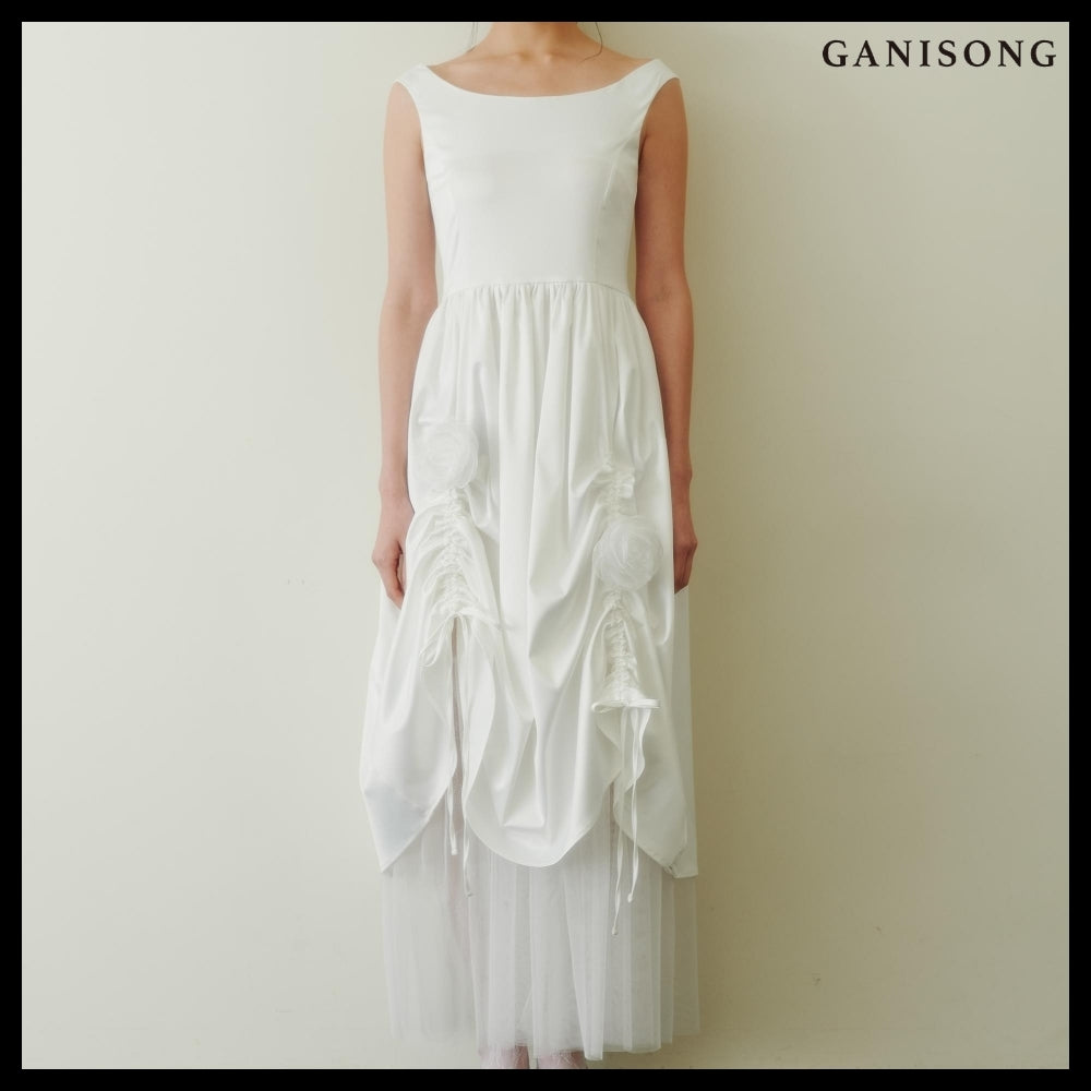 【GANISONG】Bridal Rosy Bow Dress White
