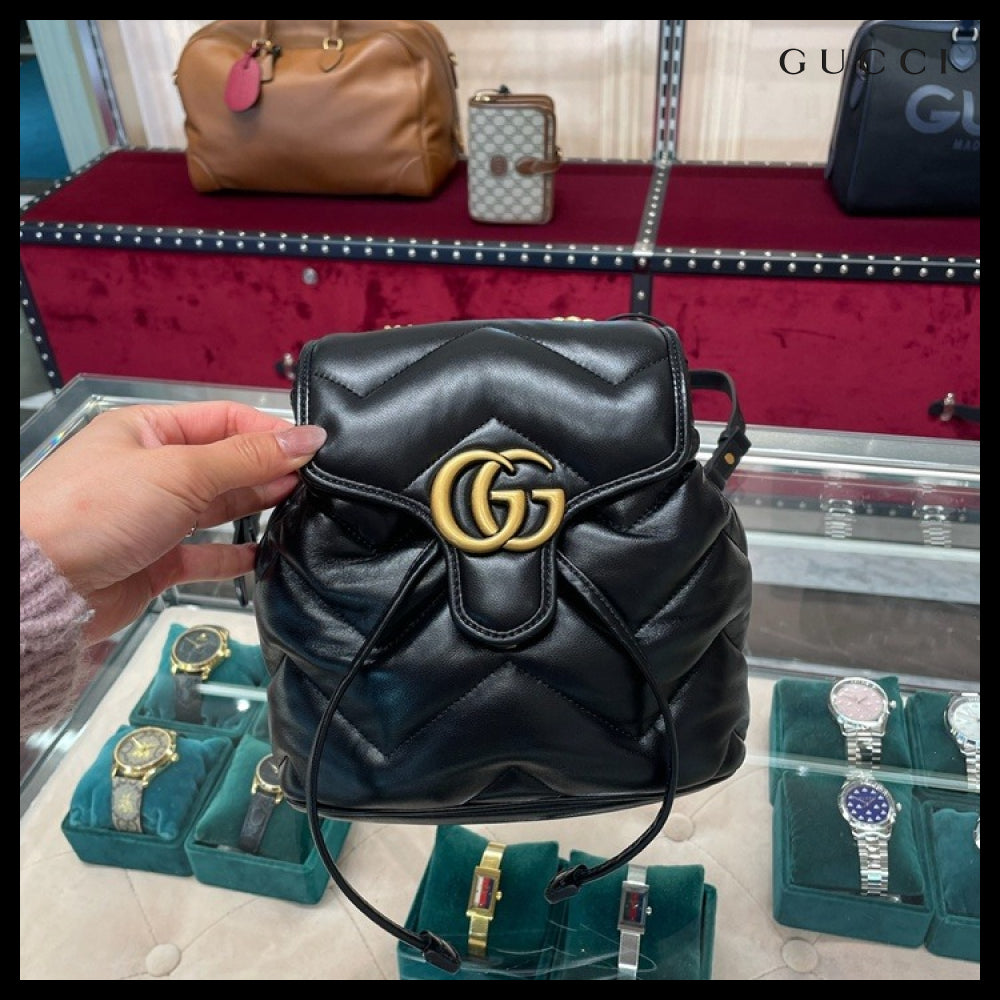 【GUCCI】Marmont Chevron Matelasse Nappa Backpack Black