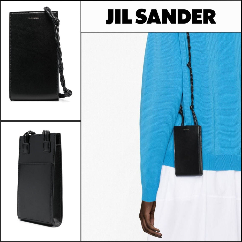 【JIL SANDER】Black Leather Tangle Phone Case Crossbody Bag