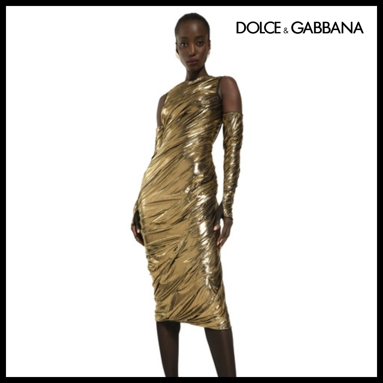 【Dolce & Gabbana】FOILED ORGANZINE CALF-LENGTH DRESS
