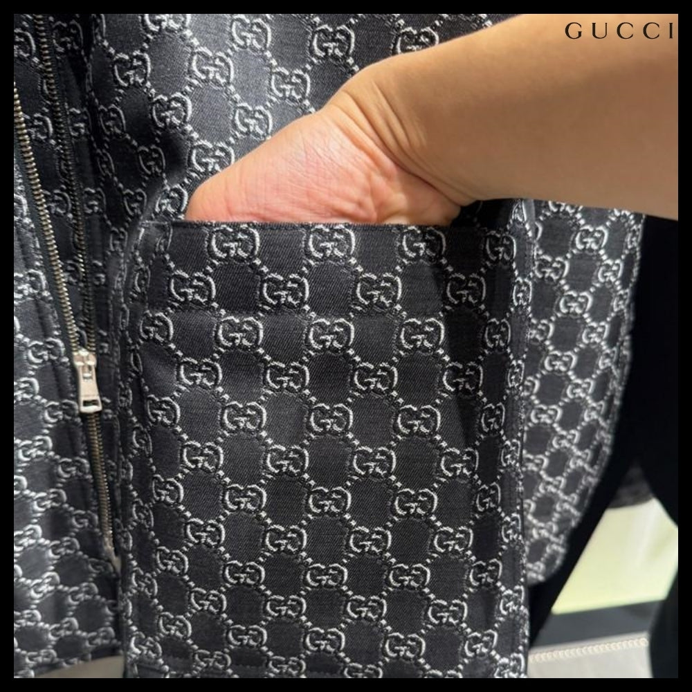 【GUCCI】GG Shadow Wool Twill Jacket Grey Black