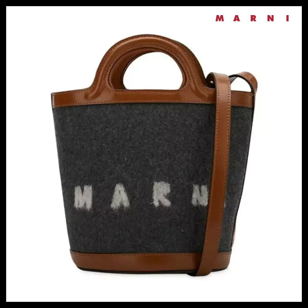 【MARNI】Women’s Logo Dark Grey Mocha Bucket Bag logo