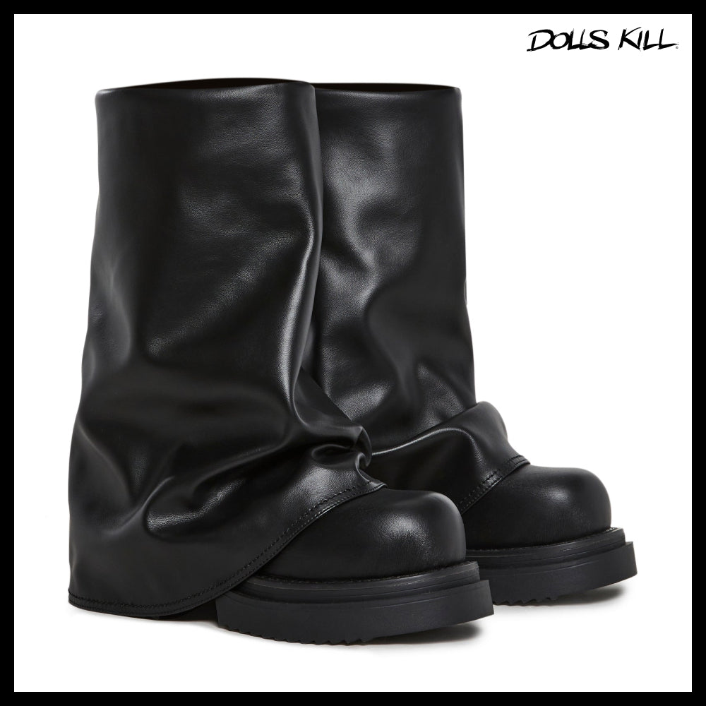 ◆DOLLS KILL◆DARKER WAVS Ego Foldover Boots Black