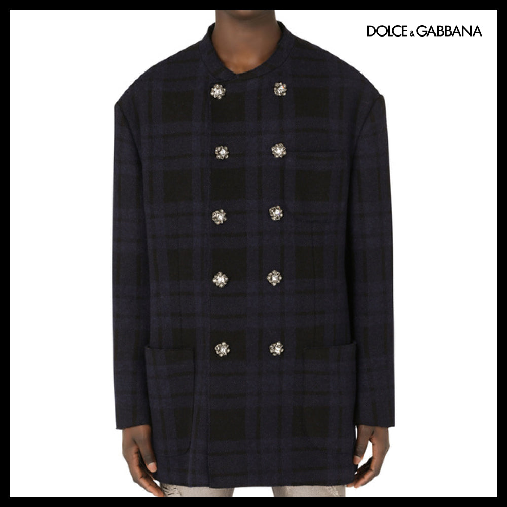 【Dolce & Gabbana】DOUBLE-BREASTED CHECKED JERSEY JACKET