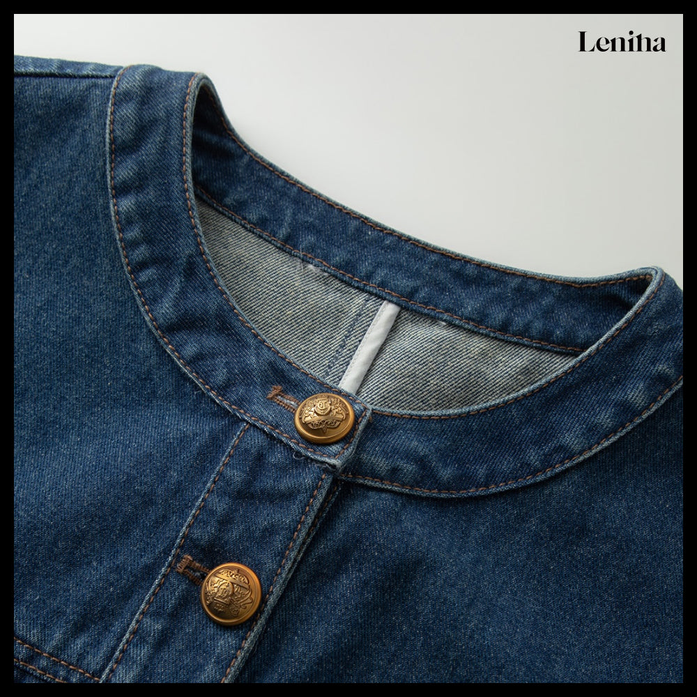 【LENINA】AUDREY Round Neck Denim Jacket
