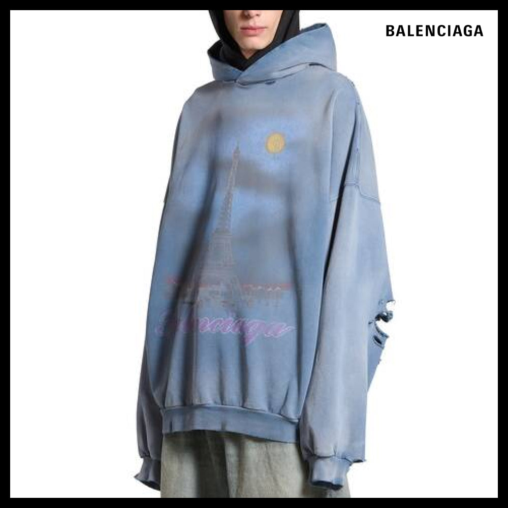 【BALENCIAGA】Moon Hoodie Oversized Blue Archetype Fleece