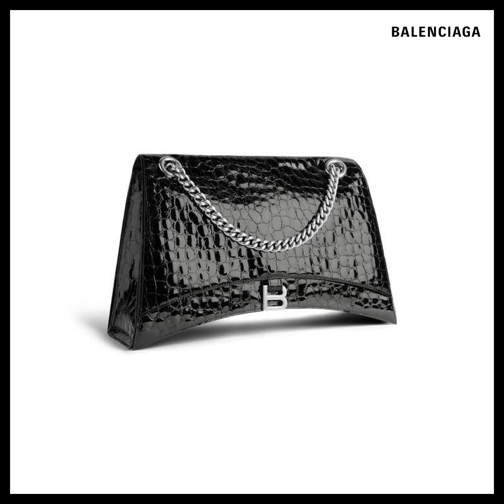 【BALENCIAGA】Crush Large Chain Bag Crocodile Embossed Black