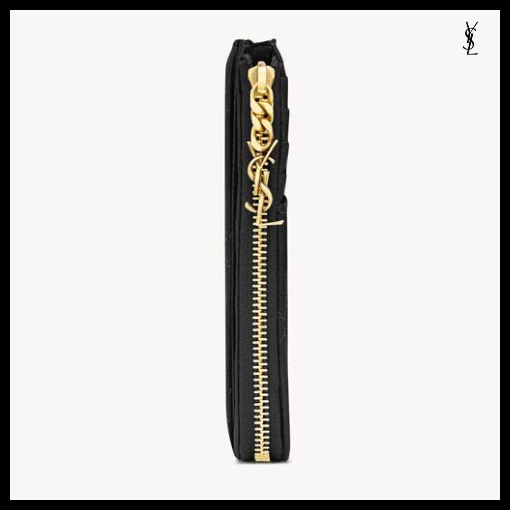 【Saint Laurent】Leather CASSANDRE BIJOU Zipped Card Case