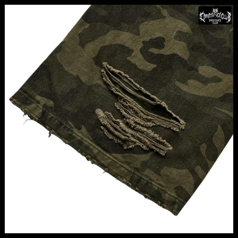 【EMOSTANCECLUB】Double Layered Distressed Camo Pants
