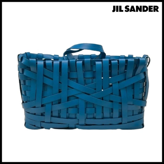 【正規品】【Jil Sander】Woven Leather Tote Bag Blue