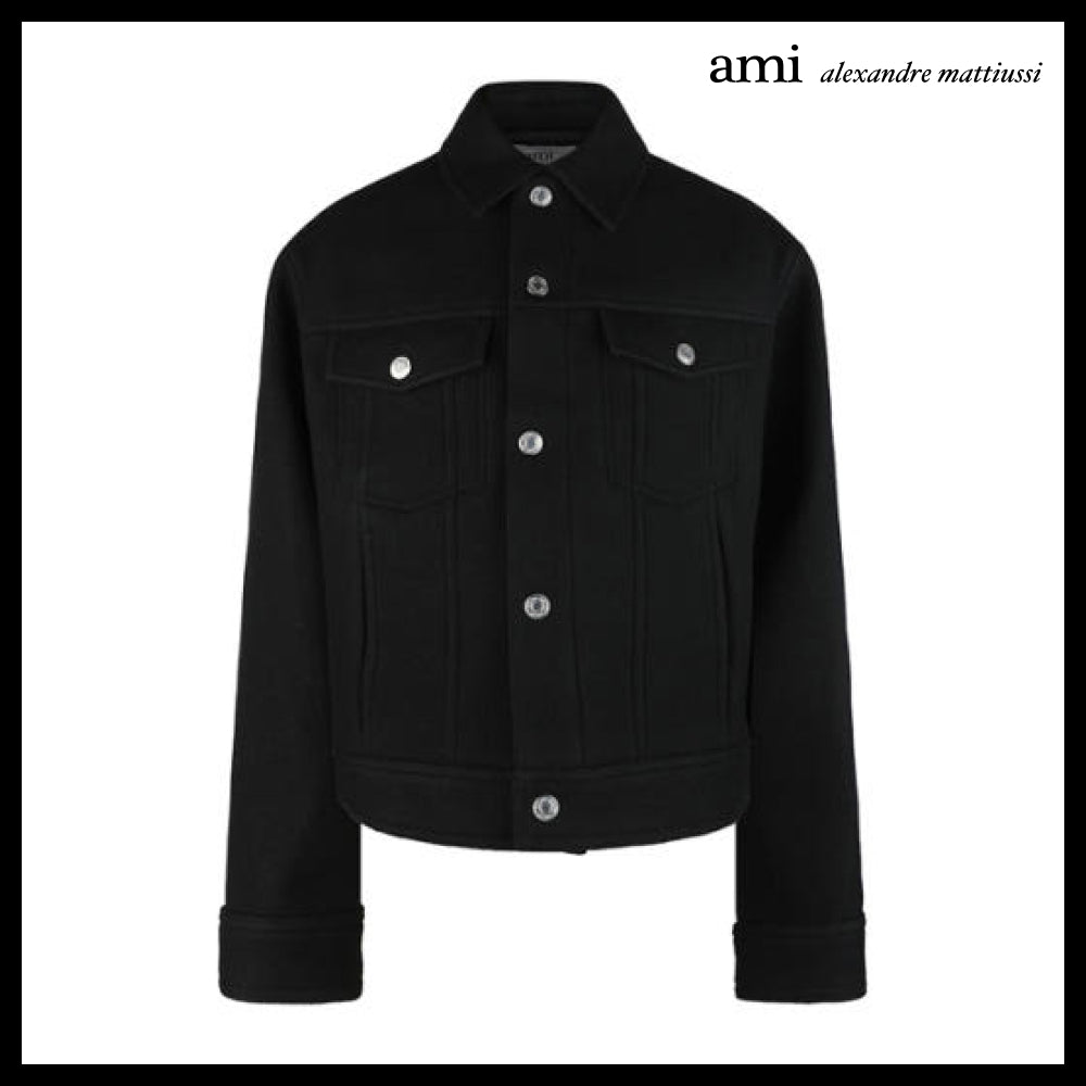 【AMI】23FW UJK234 WV0020 001 Men's Wool Jacket Black