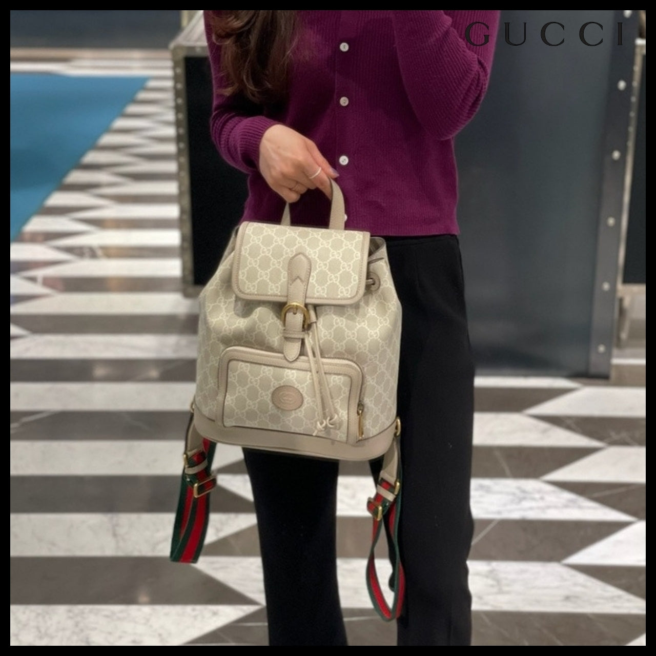【GUCCI】Interlocking GG Supreme Canvas Backpack Beige White