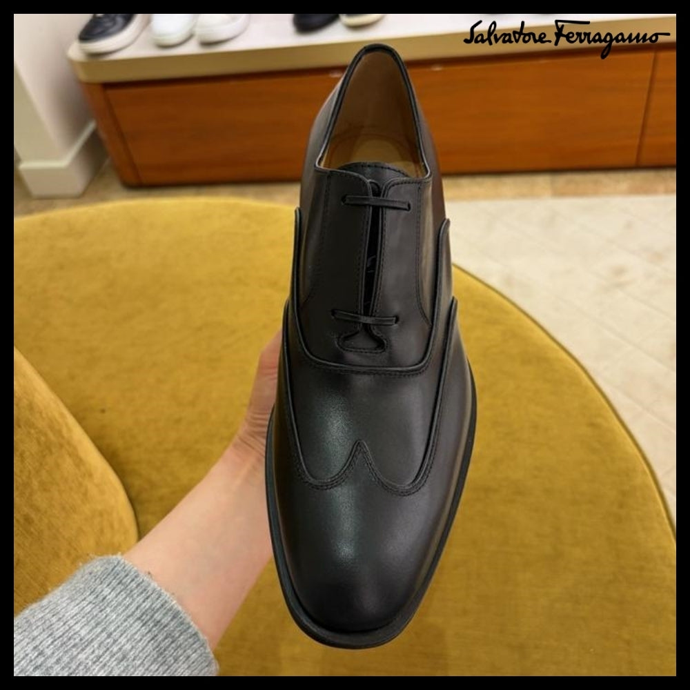 【FERRAGAMO】CORIAN LEATHER OXFORD LOAFERS BLACK