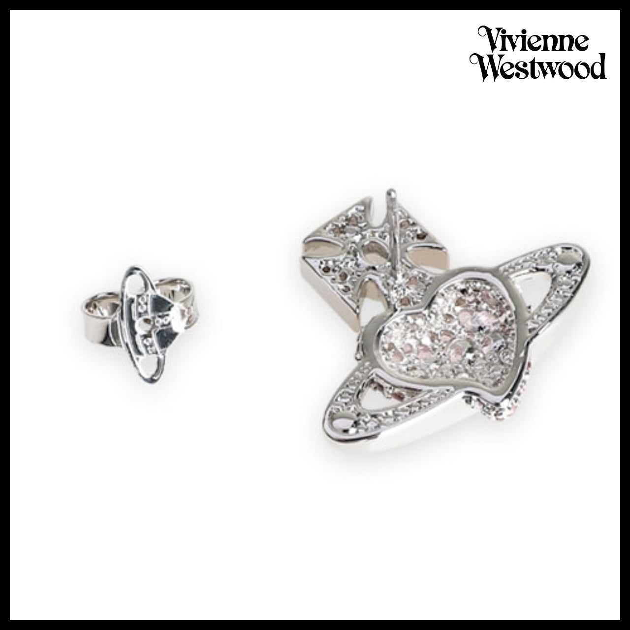 【Vivienne Westwood】Agatha Heart Orb Earrings Silver Pink