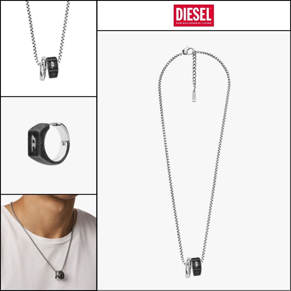 【DIESEL】Oval D Logo Earrings Set Necklace