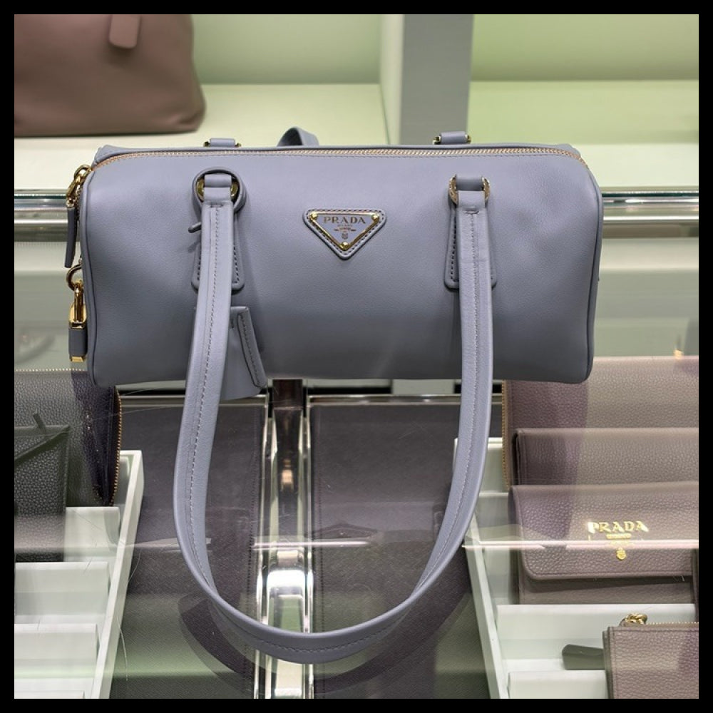 【Prada】Triangle Logo Soft Grained Lock Pendant Top Handle