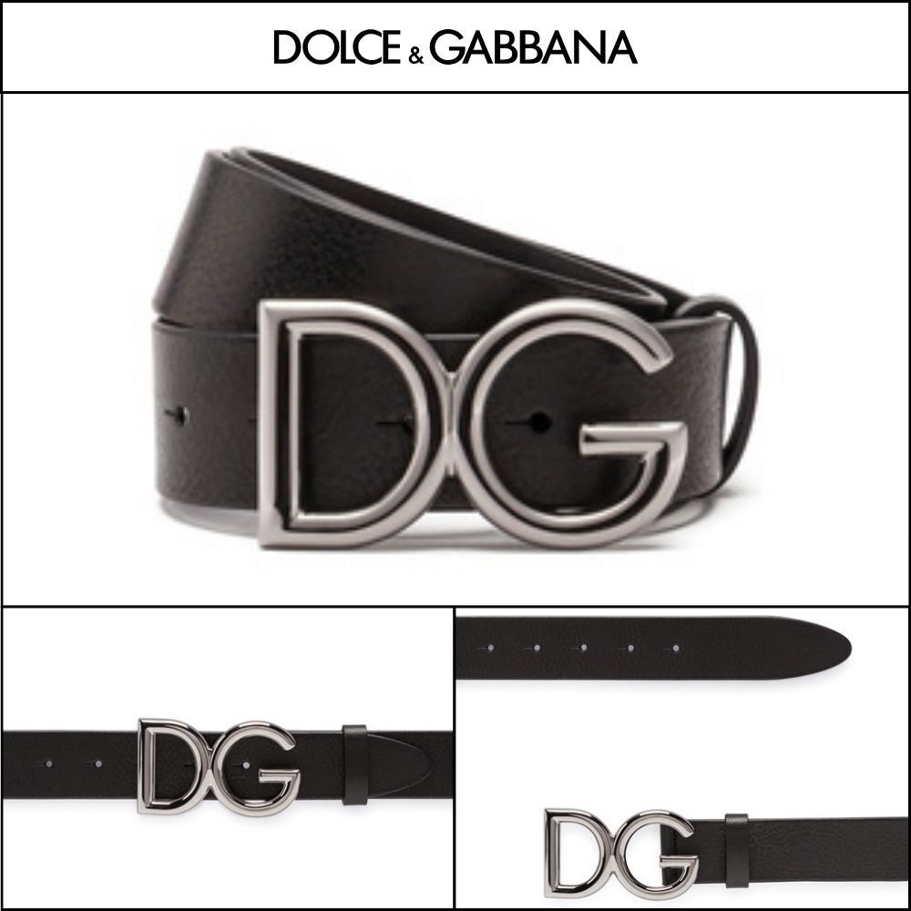 【Dolce & Gabbana】TUMBLED LEATHER BELT WITH DG LOGO