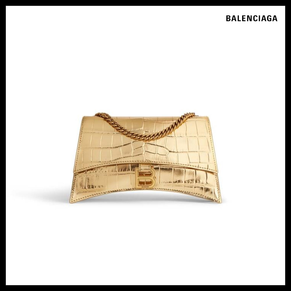 【BALENCIAGA】Crush XS Chain Bag Metallized Crocodile Emboss